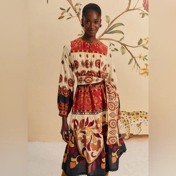 NWT FARM Rio Cream Ainika Tiles Midi Dress - Picture 2 of 5